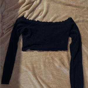 Black Off-Shoulder Long Sleeve Top